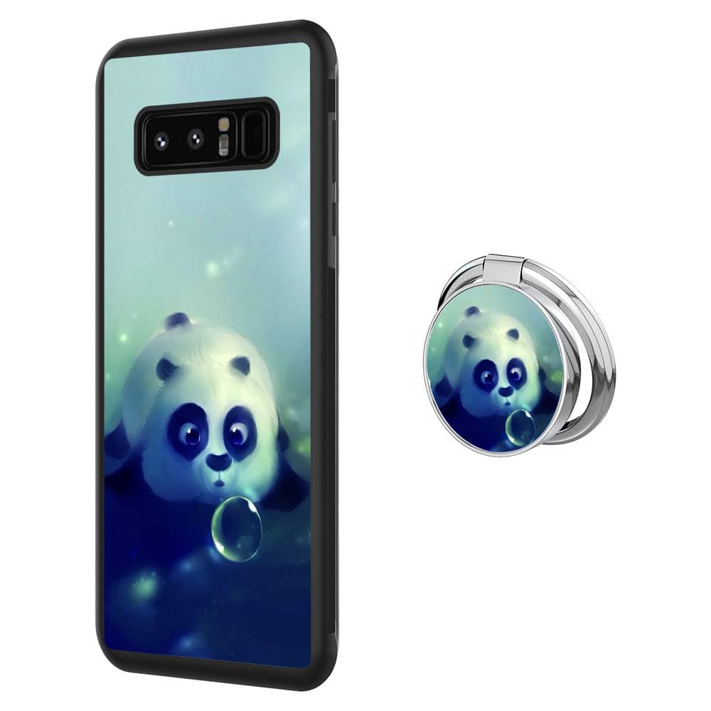 Samsung Galaxy Note 8 Case with Holder Ring Little Panda Soft Black TPU Rubber and PC Anti-Slip Grip Cover Case, Shockproof Defend Protective Phone Case for Samsung Galaxy Note 8