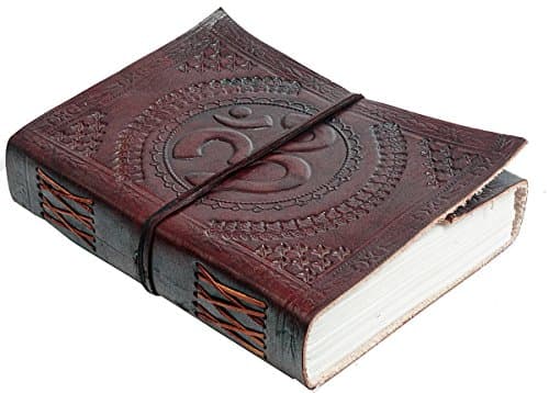 Handmade Embossed Leather Diary Journal with OM Print, Dark Camel, Perfect Christmas Gifts/Thanksgiving Gifts
