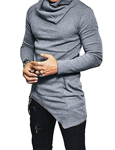 gvllon Men's Long Sleeves Irregular Turtleneck t-Shirt Solid Pullover Street Tees