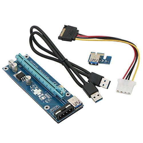USB3.0 PCI-E PCI Express 1X to 16X Riser Card Adapter with Big 4Pin Power Slot Connector, 60cm USB 3.0 Male Extension Cable