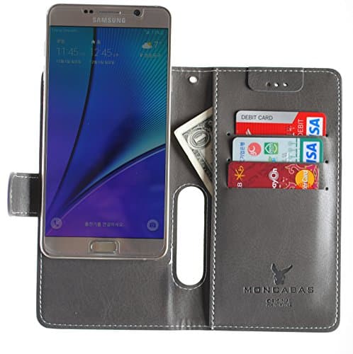 Moncabas Left Hand Holding [Easy Open] Slide [Touch Up] Smart Leather Wallet Case Cover [Wristlet] For All Smart Phone Under 5.5 Inches (Grey)