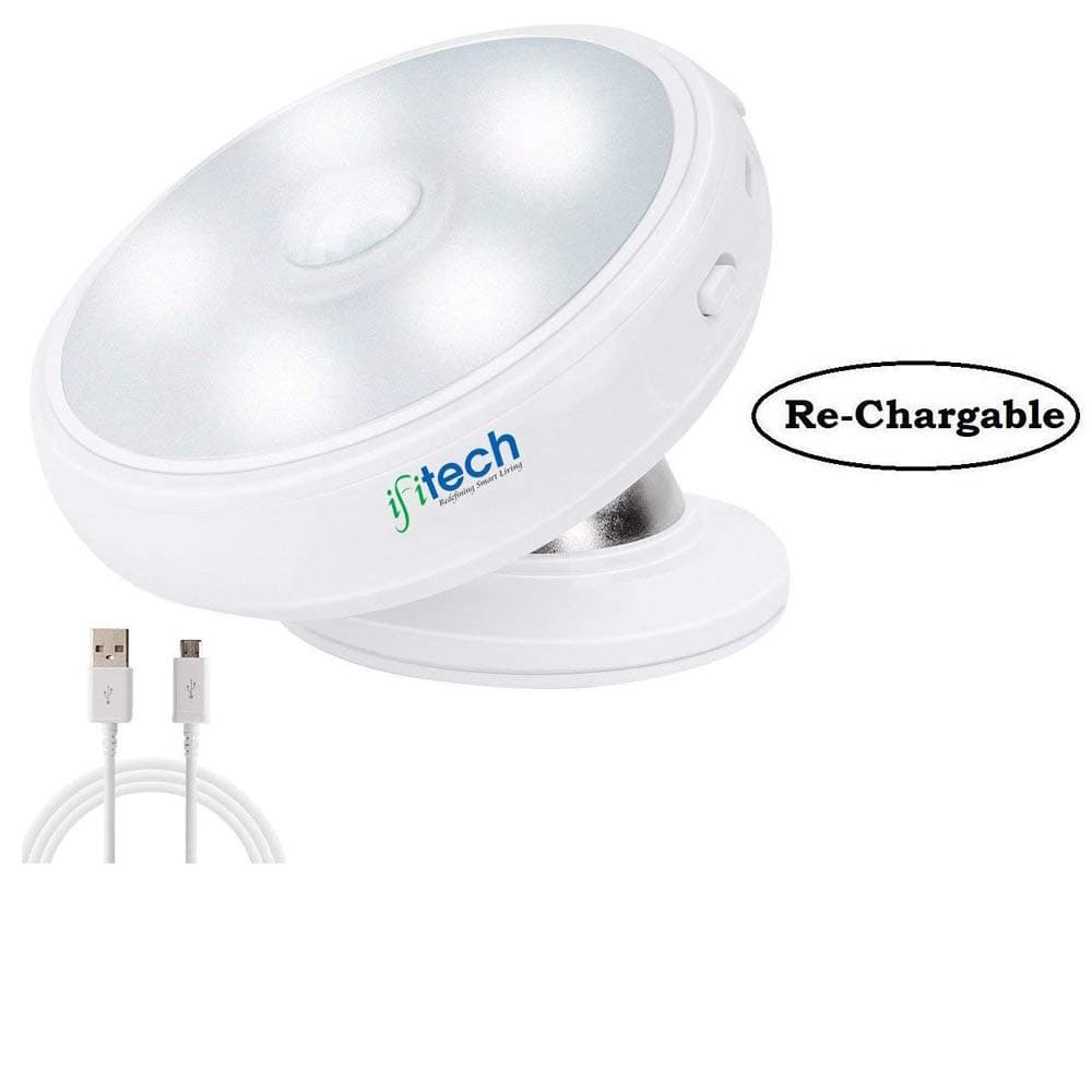 IFITech 8 LED Motion Sensor, Rechargeable Battery Operated Stick-on Anywhere Wireless Night Lights for Closet/Cabinet/Wall Light/Night Light/Step Light (Cool White) -4 Set