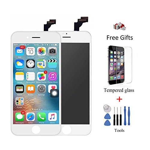 QIANZEY666 for iPhone 6 Screen Replacement (White), LCD Touch Screen Digitizer Display Frame Assembly Kit with Repair Tools + Glass Screen Protector, iPhone 6 4.7 Inch Only
