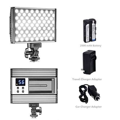 144 LED Video Camera Light Kit- Ultra-thin Dimmable Camcorder Lamp Panel with Bi-color Temperature 3200K-5600K, LI-ION Battery Travel &amp; Car Charger Adapter for Nikon Canon Sony Panasonic DSLR