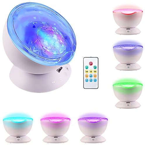 Ocean Wave Projector Night Light Soothing Aurora LED,Remote Control ,Timer, Remote, Music Speaker, 8 Lighting Modes, Relaxing Light Show, Mood Lamp for Baby Kids and Adults, Living Room and Bedroom