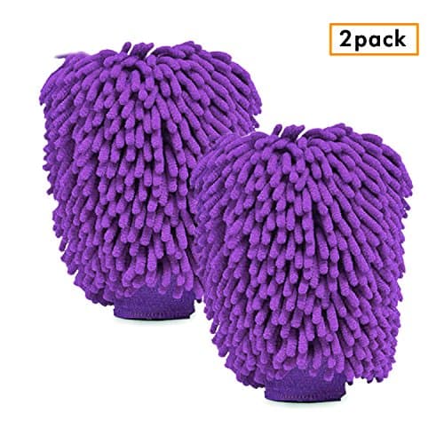 2 Pack of Extra Large Size Premium Microfiber Chenille Super Absorbent Wash and Wax Glove, Car Wash Mitts Purple