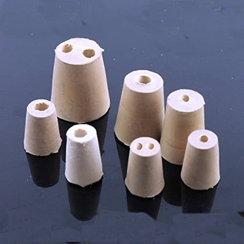Roy Rubber Stopper Set,1 to 6 Sizes Both Single Hole and Double Hole Lab Stoppers for Laboratory Flask, 36 Packs (White)