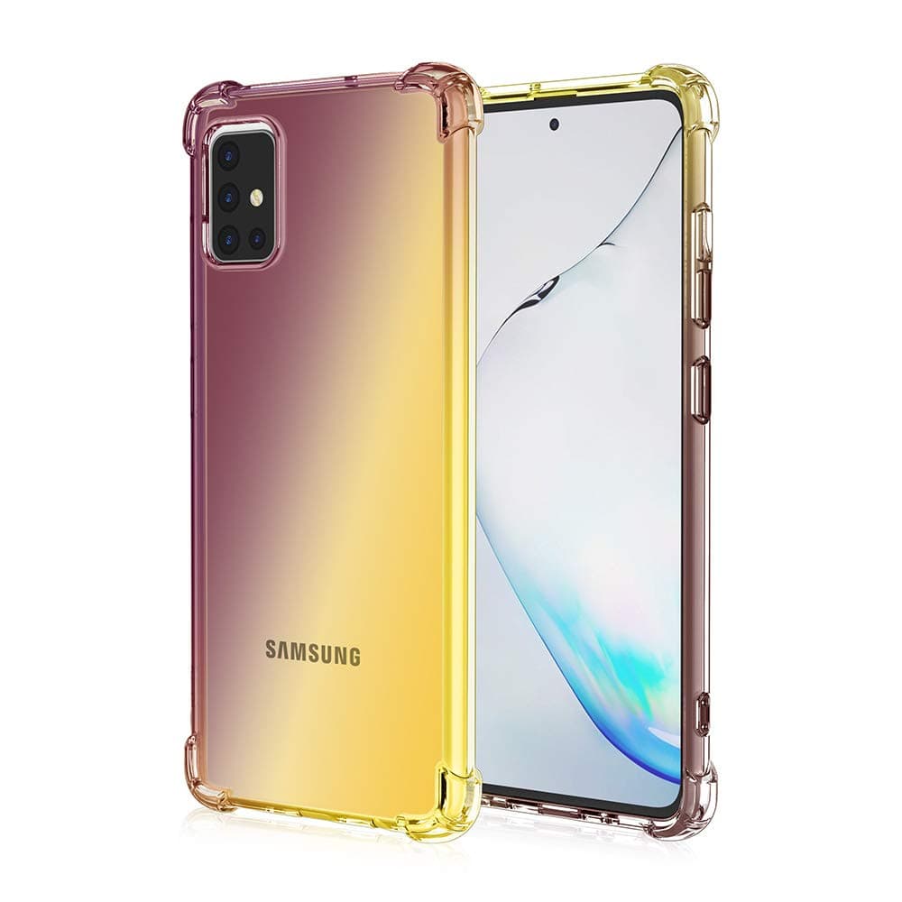 Dedux Case for Samsung Galaxy A51/M40s, Gradient Color Four Corner Reinforcement Shockproof Tpu Crystal Clear Protective Phone Case Cover (Black/Gold)