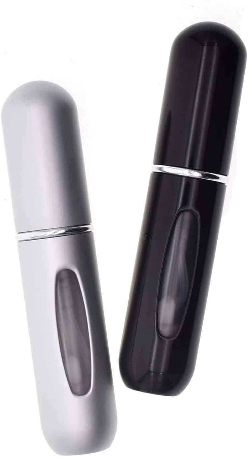 Perfume Atomizer Bottle-Dolovemk,Portable Mini Refillable Perfume Travel Atomizer Pump for Aftershave,2 Pcs Pack of 5ml(Black&Silver)