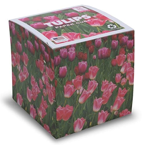 EARTHCUBE (Tulips Design) Blank White 3.5 Inch Note Cube (Not Sticky) Made in USA (Paper US or CAN) 100% Recycled 700 Tear-Off Pages (Not Loose)