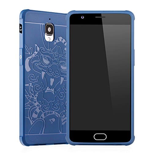 Eazewell Ultra-thin [Corner Cushion] Dragon Back Cover [Shock Absorption] Shield Shockproof Skin Armor Bumper Case with 2 PCS 9H Tempered Glass Film Protectors for OnePlus 3 / 3T - Blue