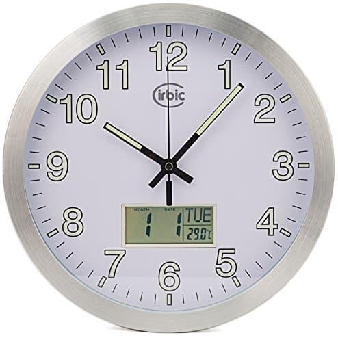 Luminous Wall Clock with Date and Temperature meter, Glow in Night, Round 12" Silent, Non-ticking by Cirbic