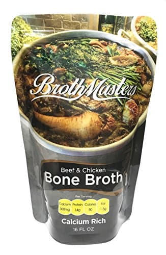 BrothMasters Bone Broth – 15 Pack (16 ounces each) Calcium Rich. Grass Fed Beef Bones, Pasture Raised Chicken Bones and Organic Vegetables. 300 Milligrams Calcium 14 grams of Protein