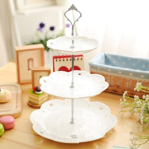 Fruit Cake Plate Bracket 3-Tier Fruit Stand Handle Holder Home Party Decor (Gold, Didn't include the plates)