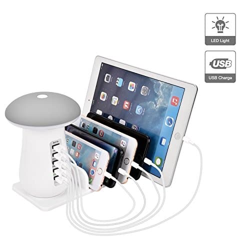 USB Charging Station for Multiple Devices IMISO 5-Port Portable Charger Docking Station, Quick 3.0 Charger Organizer Stand With Lighting Lamp for Phones, iPhone, iPad and Tablets