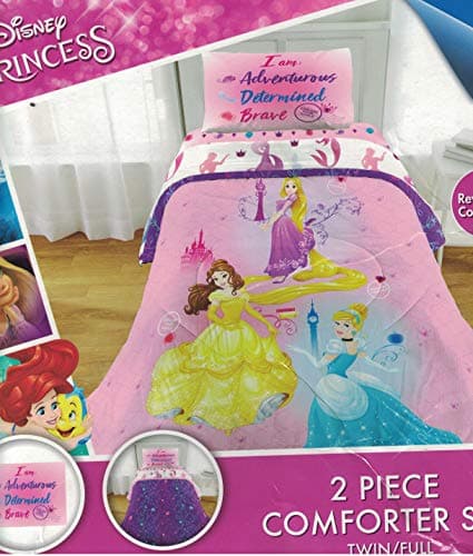 Disney Princess 7 Piece Full Bedding Comforter and Sheet Set Collection with Night Light, Pink, Create Your Own Story