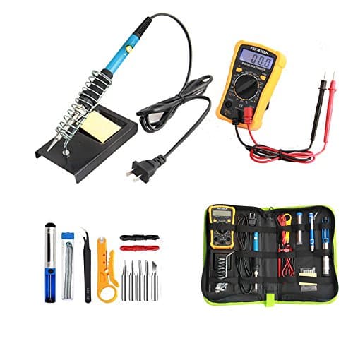 Soldering Iron Kit Electronics 60W, Homeself Adjustable Temperature Welding Tool Accessories with Portable Toolbag, Including Digital Multimeter, 5pcs Soldering Iron Tips etc (Blue)