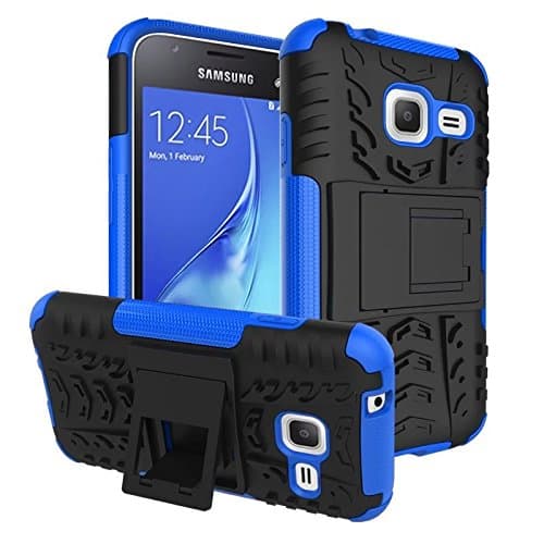 J1 mini Case, Haoshi Tire Partern Dual Layer TPU + PC Back Case with Stand Feature Shockproof Protective Case for Samsung Galaxy J1 mini 2016 Blue