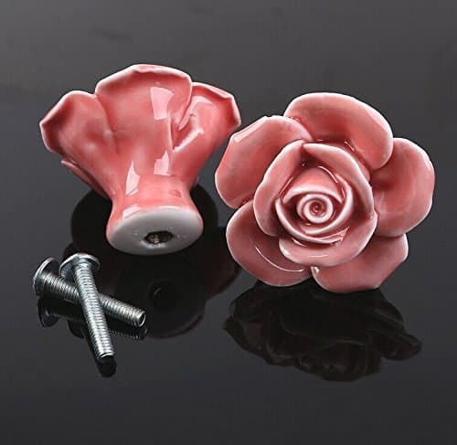 TILAN Rose Ceramic Cabinet Knobs,drawer Pulls & Handles,vintage Ceramic Rose Knobs for Dresser, Drawers, Kitchen Cabinets & Vanity (pink, pack 2)