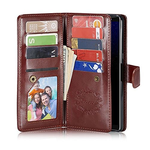 Galaxy Note 8 Case, Joopapa Note 8 Pu Leather Magnetic Wallet Flip Cover Case with ID&Credit Card Holder Slot Built-in 9 Card Slots & Wrist Strap For Samsung Galaxy Note 8 (Brown)