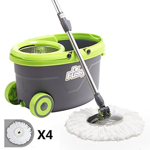 360 Easy Wring Spin Mop and Bucket System with Wheels + 4 Spin Mop Refill