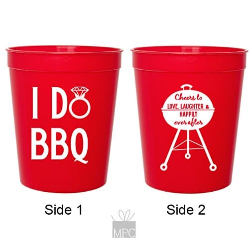 I Do BBQ, Wedding Shower, Red Plastic Stadium Cups (10 cups)