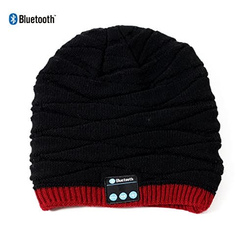 Make Your Life Bluetooth Beanie Music Gift Hat Cap with Removable Wireless Headset Headphone Earphone Speaker Mic for Outdoor Skiing Snowboard Running Music Tech Birthday Valentine's Gift (Black&red)