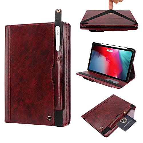 Boozuk Case for iPad Pro 12.9" 2018 - [Support Apple Pencil Charging] Premium Leather Folio Stand Protective Wallet Case Smart Cover with Pocket, Card Slot for iPad Pro 12.9 3rd Gen, Wein Red