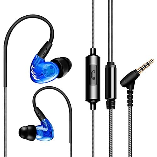 YIFAFESU Evolution Separating In-Ear Headphones with Memory Wire Noise-Isolating Headset Sweatproof Sport Workout Earbuds Earphones with Mic &amp; Stereo Bass &amp; Volume Control (F1 PRO blue)