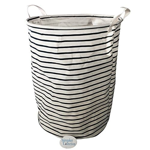Canvas Storage Bin with Midnight Blue Stripes, Laundry Organizer - Closet Hamper - Spinnaker Collection