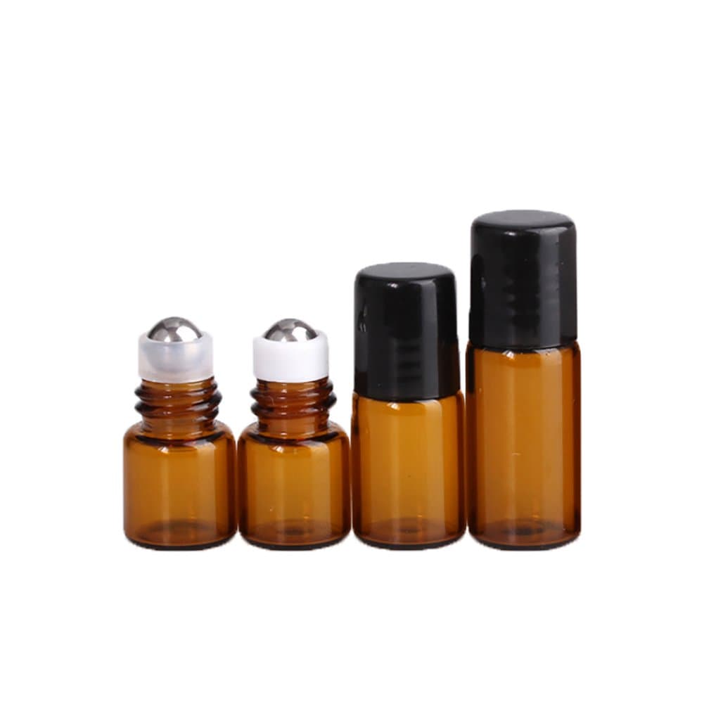 HugeStore 25 Pcs Mini Tiny Amber Glass Rollerball Bottles Essential Oil Roller Bottles for Aromatherapy 3ml