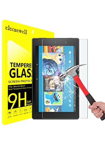 Fire HD 8 Kids Edition Screen Protector,ELECNEWELL for 2017 All-New Fire HD 8 / Fire HD 8 Kids Edition Tempered Glass Screen Protector [9H Hardness 2.5D Round Edge] [Lifetime Replacement]