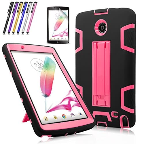 Windrew Heavy Duty rugged impact Shock-Proof Case with Build In Kickstand Protective Case For LG G Pad F 8.0 / LG GPad II 2 8.0 Inch Tablet + Screen Protector Film and stylus pen (Black / Pink)