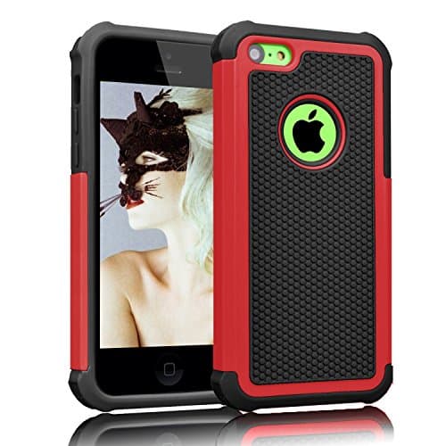 iPhone 5C Case, Akimoom [Jade Series] Rugged PC and Silicone Trendy Defender Nonslip Shock Proof Heavy Duty Hybrid Dual Layer Protective Cover for iPhone 5C (Black/Red)