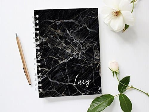 Monogram Notebook, Black Marble Notebook, Black Notebook for Him, Lined Notebook