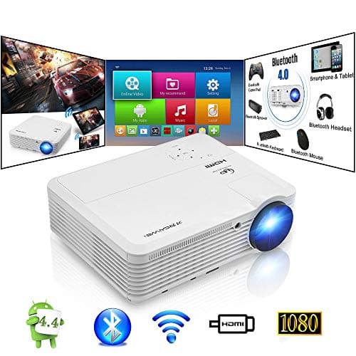 WiFi Projector, 5000 Lux Full HD Video Projector Bluetooth 1080P Home Theater, Wireless Screen Mirroring for iOS/Android, Compatible with PS4, TV Stick, PC, Laptop, HDMI, USB, VGA for Outdoor Movies