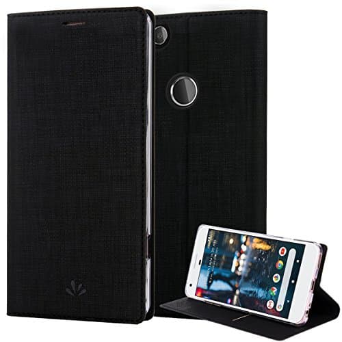 Google Pixel 2 Case, PU Leather Slim Flip Wallet Card Slots Cover Kickstand Feature and TPU Bumper Full Body Protection for Pixel 2 (Black)