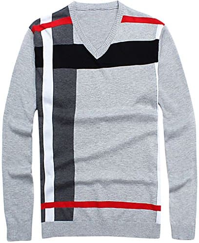 Tophaz Men's Stylish Slim Knitted Basic V Neck Sweater Thin Plain Pullover SW29, Light Grey Large