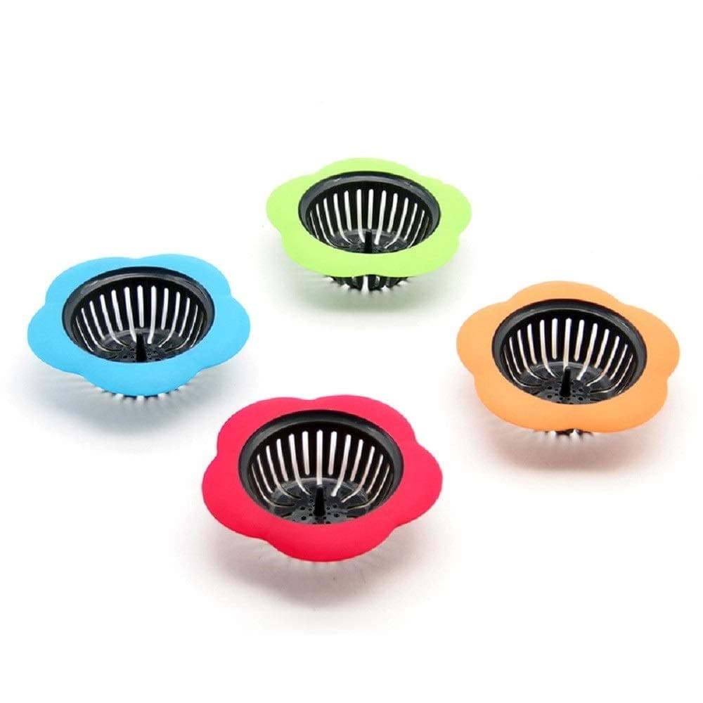 Silicone Kitchen Sink Strainer 4 Pack,Plainmarsh Drain FilterLarge Wide Rim 4.5" Diameter (4.5" Diameter, 4 Color)