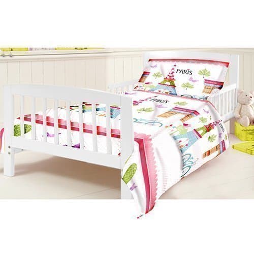 Ready Steady Bed Children's Junior Cot Bed Size Paris Print Duvet Cover Set. Size: 120cm x 150cm