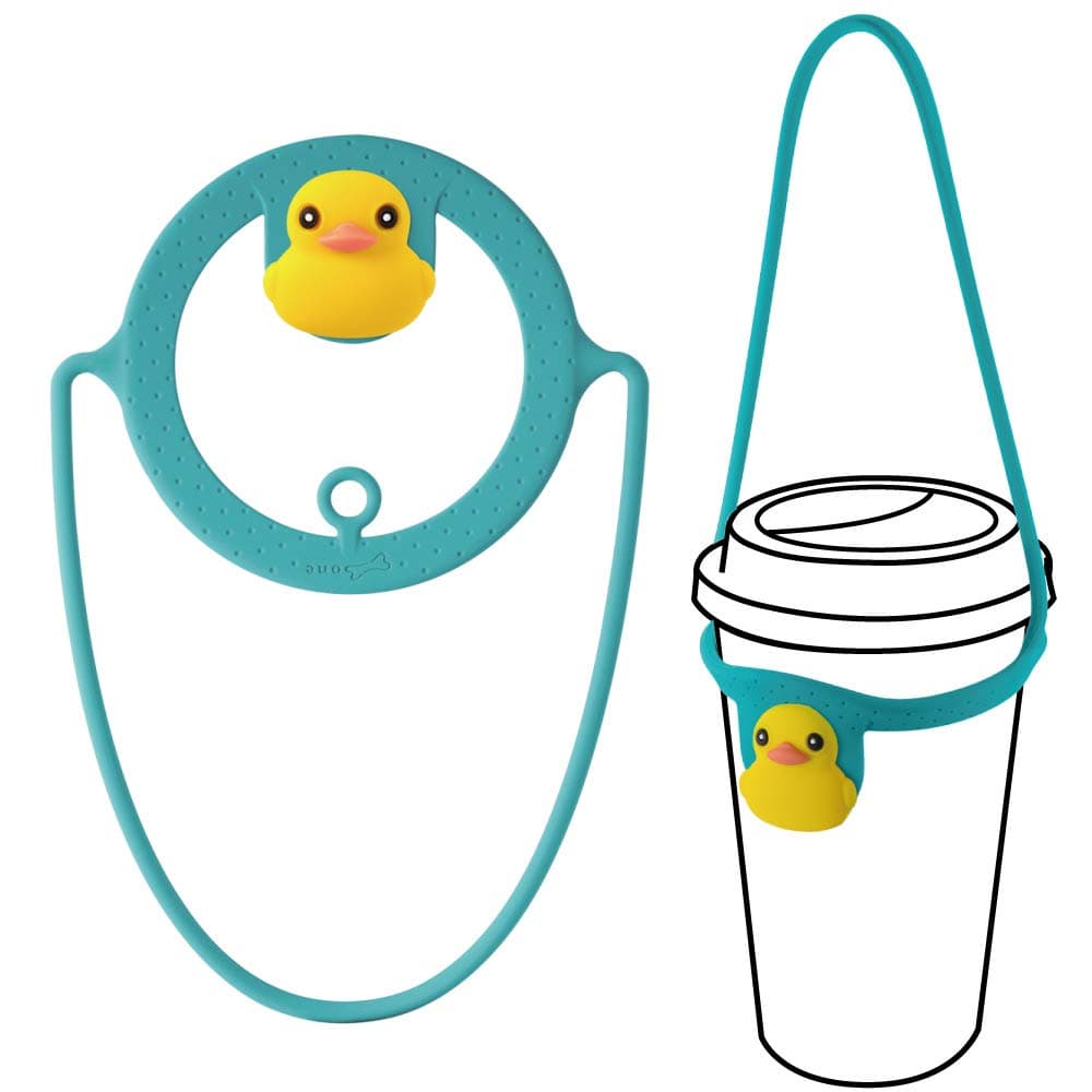 【Bone】 Cup Tie, Portable Cup Carrier, To Go Cold Cup and Hot Cup, Drink Carrier for Coffee Cup Delivery, Reusable Takeout Silicone Coffee Carrier with Handle Tie - Patti Duck (Blue)