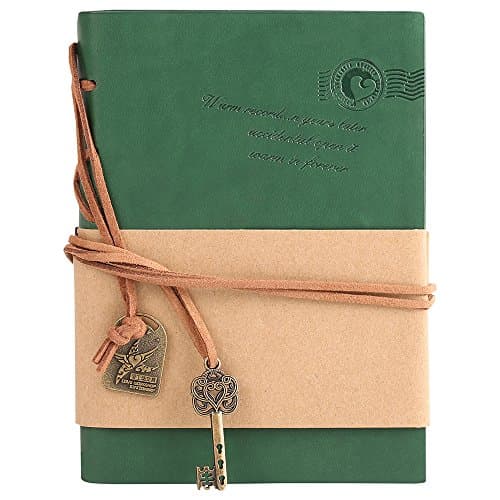 Leather Writing Journal Notebook, 5x7 Inches Journal Notepad,A5 wide Diary Sketchbook with Unlined Paper, Retro Pendants, Classic Embossed,160 Sheets/320 Pages (A5, Green)
