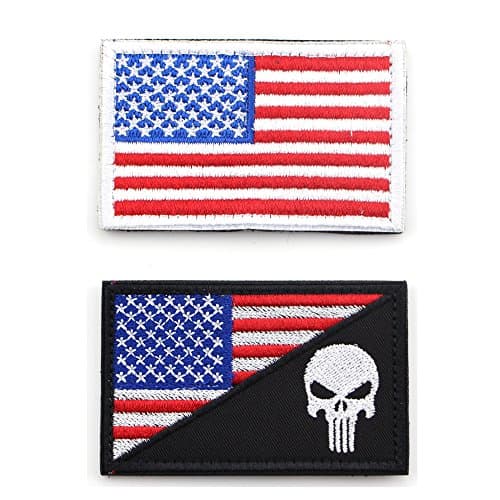 American Flag Velcro Patch Bundle ,2 Pieces Tactical USA Flag Punisher Patch