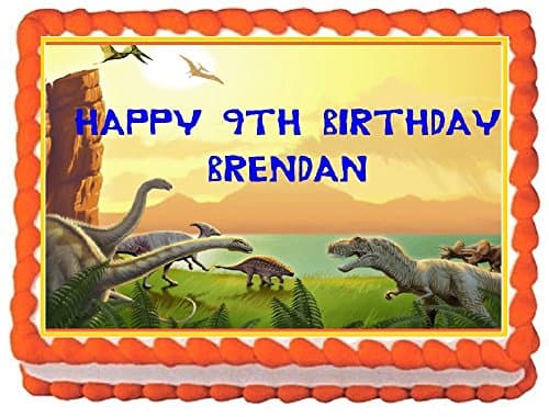 Dinosaurs Theme Personalized Edible Cake Topper Image -- 1/4 Sheet