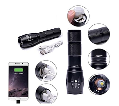 Flashlights XML T6 Super Bright 5000 Lu-men Rechargeable Tactical Led with output USB to charger your Phones and Tablets.