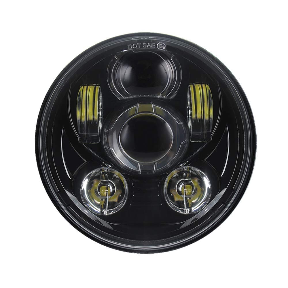 Motorcycle Headlight 5.75 Inch 5 3/4" Round LED Projection Headlight Compatible for Motorcycle Street Bob Sportster Wide Glide Low Rider Headlamp … (Black)