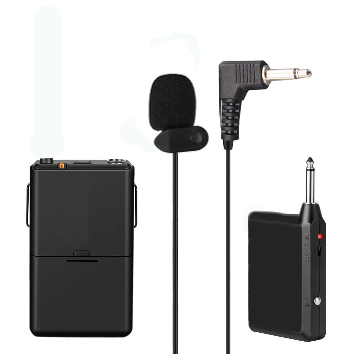 Fellibay Lavalier Microphone Wireless Mic System Bodypack Transmitter Receiver Clip on MicPortable Professional Clip Lav lapel Mic set for Interview, Recording & Podcast