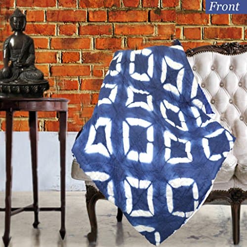 KraftDirect Boho Throw, Indigo Throw, Shibori Throw, Tie Dye Throw Decorative Throws For Sofa, Quilted Throws For Sofa, Sofa Throw Cover (Square pattern)
