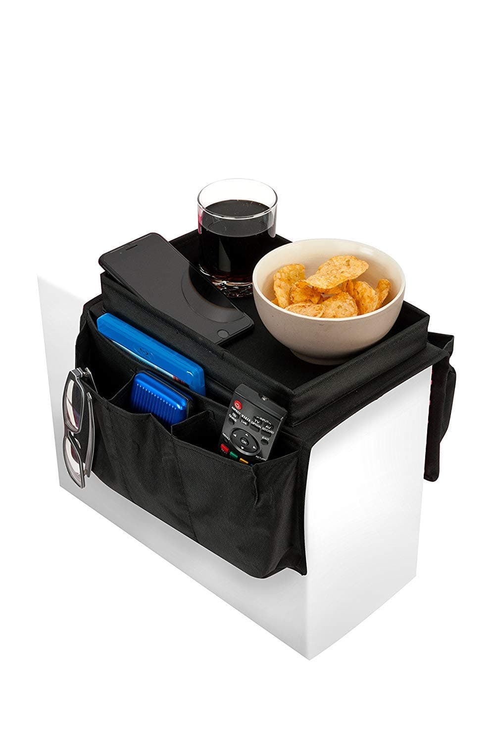 Right Products Sofa Armrest Organizer with 4 Pockets and Cup Holder Tray Couch Armchair Hanging Storage Bag for TV Remote Control Cellphone Magazine Drinks Snacks.