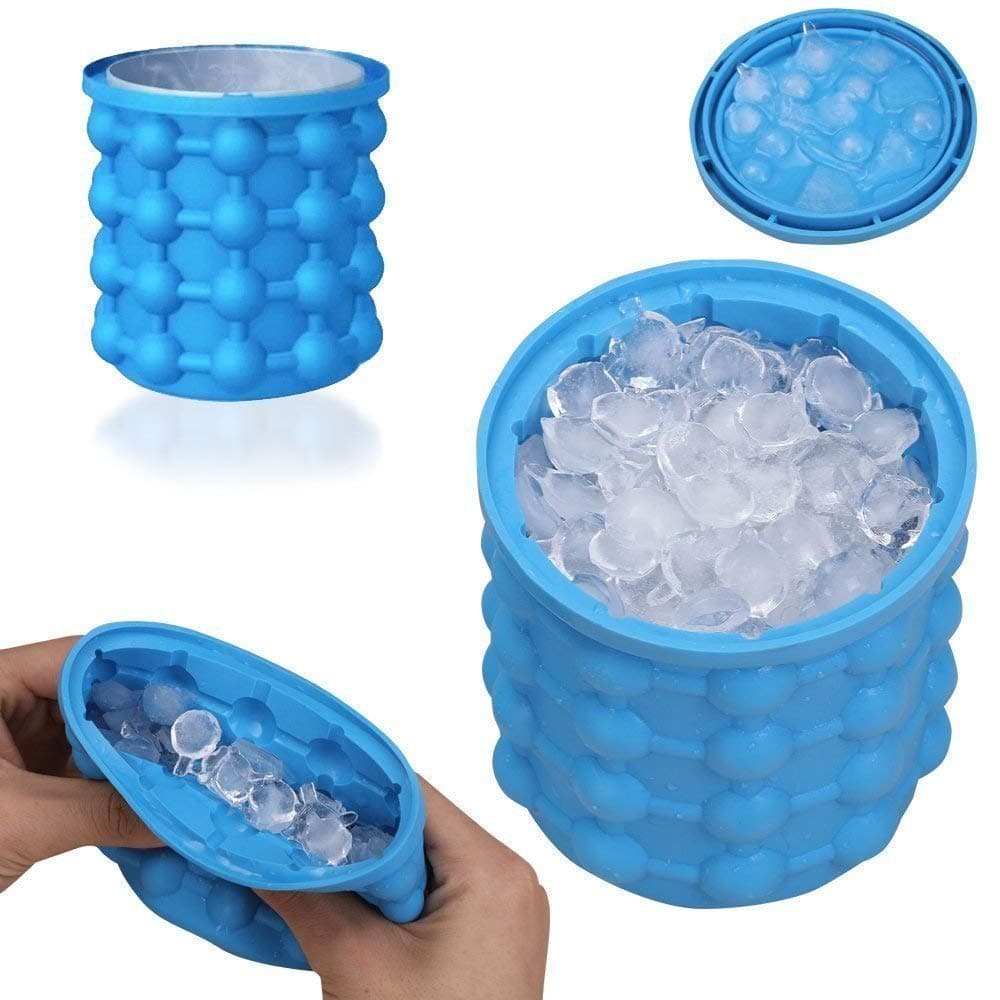 J GO Silicone Ice Cube Maker Bucket Revolutionary Space Saving Ice-Ball Makers for Home, Party and Picnic